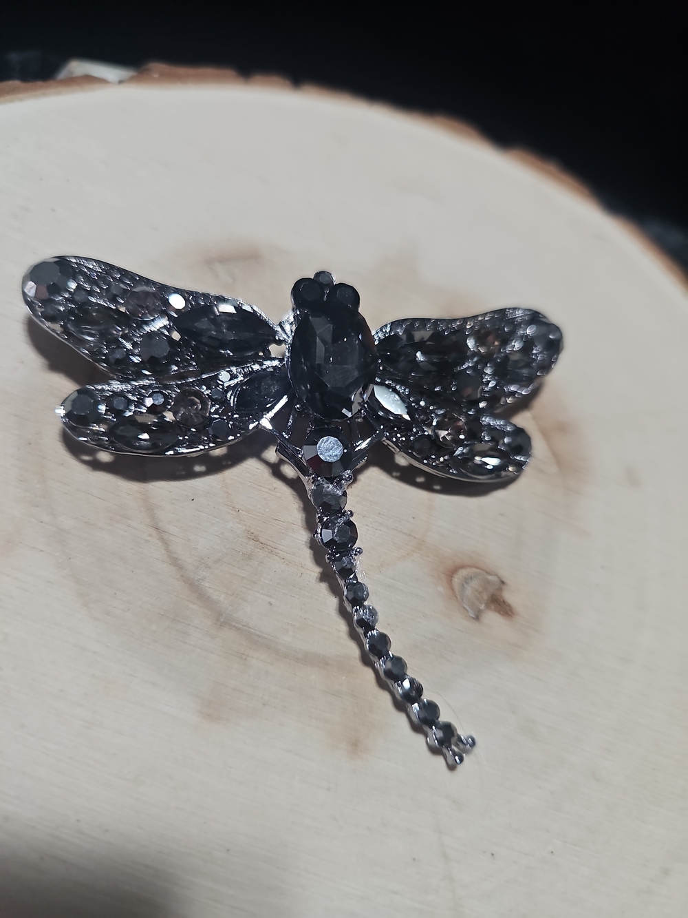 Crystal Dragonfly Brooch - Black Rhinestone Accent
